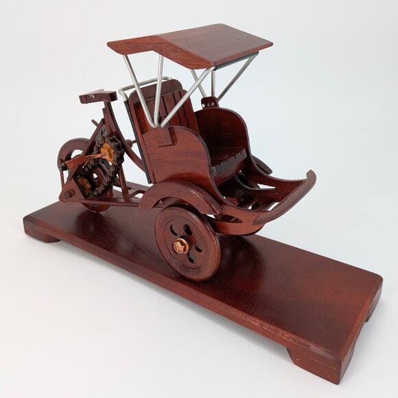 Wood Cycle Rickshaw Model Handmade Bookshelf Display Tricycle Pedicab Miniature - Picture 7 of 8